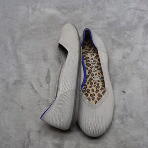 Rothys Women 9.5 Ballet Shoes White The Flat Knit Leopard Print Footbed Casual